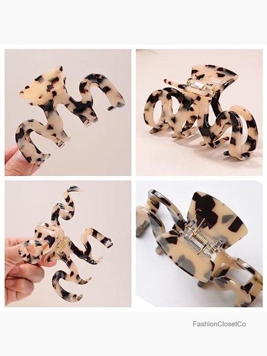 Large Cellulose Acetate Hair Claw Clip 3.5 Inch Checkered French Design Jaw main image 4